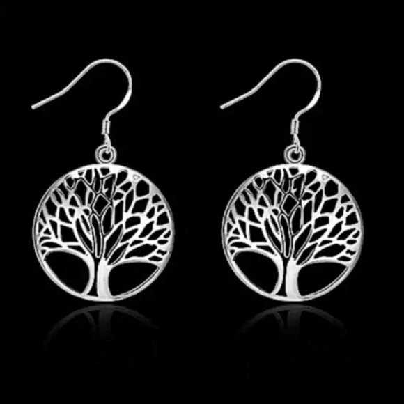 Sterling Silver Tree of Life Earrings Drop Dangle - Picture 1 of 2